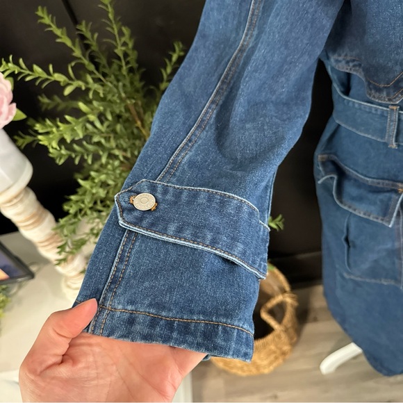 Idyll Vie Denim Trench Coat Double Breasted Women’s XL $150 MSRP High Fashion - Picture 8 of 13